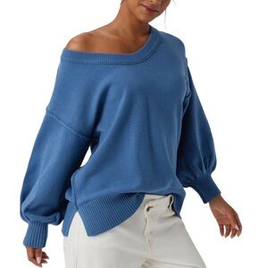 Halara Women’s Cornflower  Blue Oversized Sweater Scoop Neck Puff Sleeve S NWT